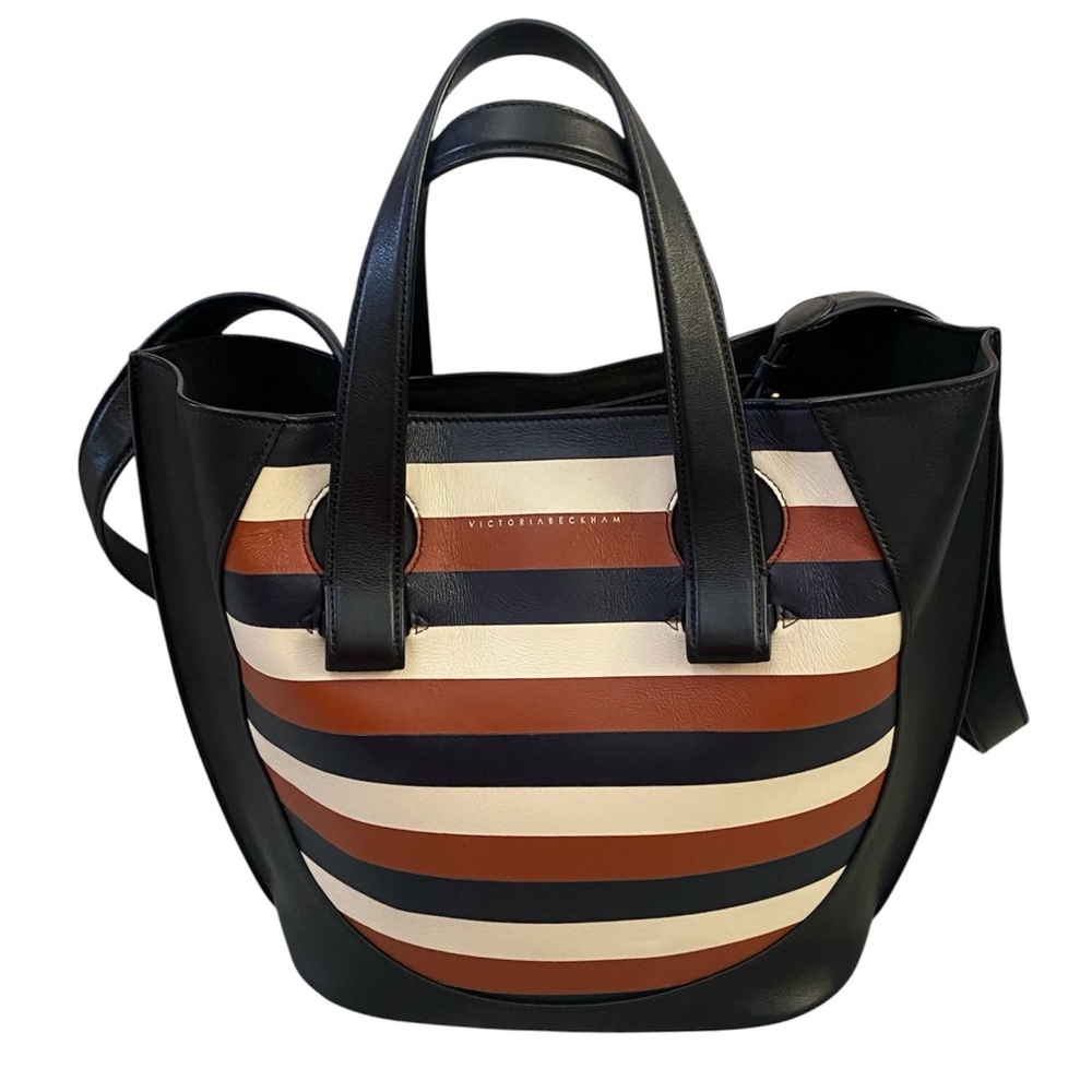Victoria Beckham genuine leather small tulip striped tote